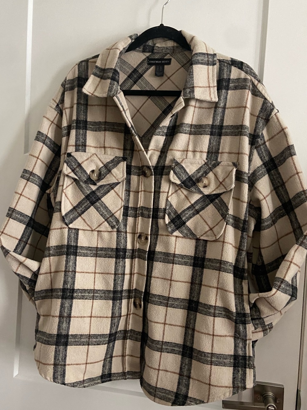 Streetwear Society Cream & Black Plaid Jacket/Coat